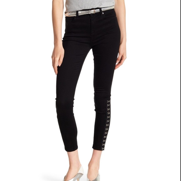 7 For All Mankind Denim - 7 for all mankind silver hook detail black jeans